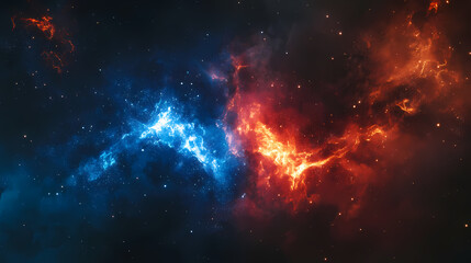 Wall Mural - a blue flame and red flame, with sparks and glowing dust with an abstract magic effect. nebula spark