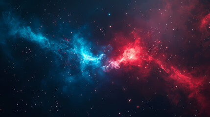 Wall Mural - a blue flame and red flame, with sparks and glowing dust with an abstract magic effect. nebula spark