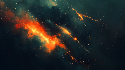 Wall Mural - A mesmerizing display of abstract lightning strikes against the dark backdrop of the night sky, abstract art, cosmic energy, electric sparks. Nebula Sparks. Illustration