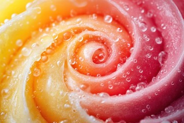 Fototapete - Swirling rose petals in vibrant hues of pink and yellow with bubbles accentuating their delicate form