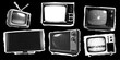 © ArtEternal - Collection halftone television receivers. Set on isolated background. Modern retro grunge vector illustration TV  with dots texture. Dotted photocopy. Halftone collage sticker