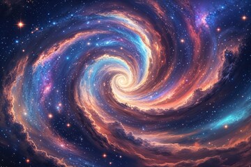 Wall Mural - Swirling Cosmic Sky Adorned with Stars and Galaxy Ambiance