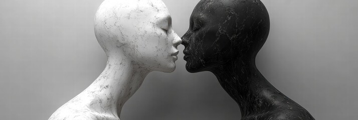 Poster - Black and white figures engaged in an intimate pose against a neutral background