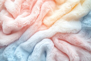 Poster - Colorful soft fibers blend together, creating a serene and dreamy texture, showcasing shades of pink, blue, and yellow in a vibrant display