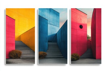 Poster - Vibrant staircases in geometric layout create striking visual appeal for promotional flyers