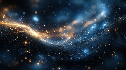 Wall Mural - swirling golden dust stream against a dark blue cosmic galaxy backdrop
