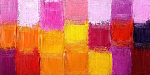 Poster - Vibrant abstract painting featuring warm and cool color blocks displayed in a gallery setting