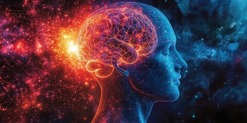 Poster - Exploring the connection between the human brain and the universe through vibrant cosmic imagery