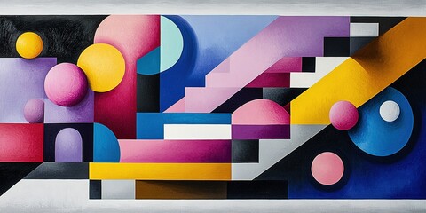 Poster - Colorful geometric mural with abstract shapes in a modern artistic style