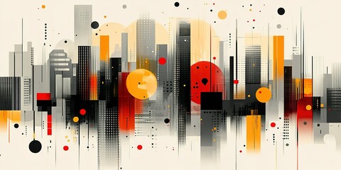 Poster - Artistic representation of a vibrant city skyline with geometric shapes and bold colors