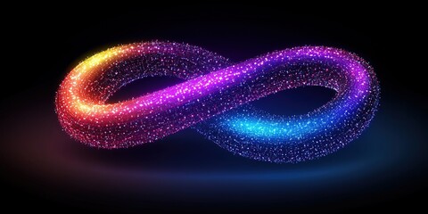 Poster - Colorful glowing infinity symbol created with sparkling particles against a dark background