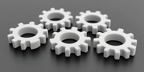 Poster - White mechanical gears arranged in an artistic layout on a dark background