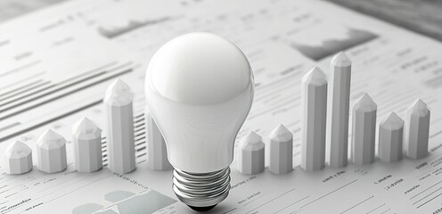 Poster - Light bulb placed prominently in front of financial graphs and charts showcasing data analysis and growth trends