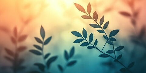 Poster - Softly illuminated leaves create a tranquil ambiance with hues of blue and orange at dusk