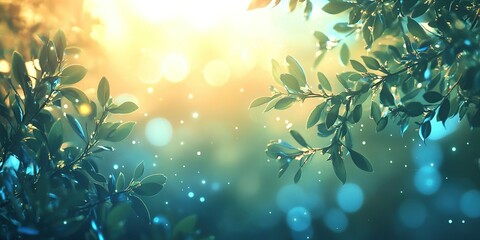 Poster - Morning sunlight filters through leaves creating a serene and colorful ambiance in a forest during springtime
