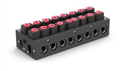 Poster - A terminal block with multiple input ports for wiring applications, white background