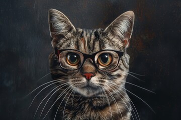  Whimsical Cat Wearing Glasses With Clean Lines And Personality