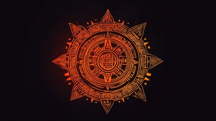 Poster - A symmetrical orange geometric pattern with a dark background