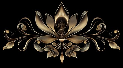 Poster - Decorative floral design rendered in golden tones over a black background