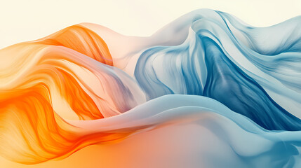 Wall Mural - Bright flowing abstract waves in orange blanc and blue creating a soft minimal look. Hyperspectral Waves. Illustration