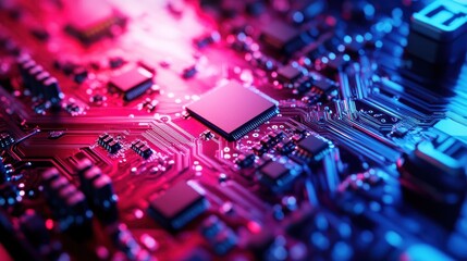 Poster - Close-up of a vibrant circuit board with glowing components
