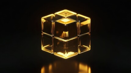 Poster - A mirrored cube composed of many golden transparent smaller cubes