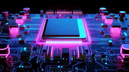 Poster - A detailed view of a computer processing chip on circuit board