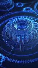 Poster - Futuristic blue gear design with digital elements and circuits