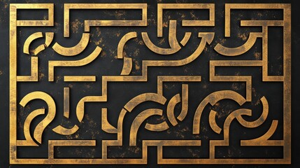 Poster - Geometric pattern of golden shapes on dark textured background