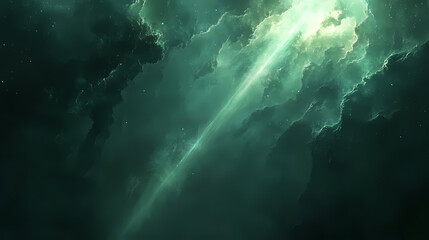 Wall Mural - minimalist ethereal green mist mystical light beam in cosmic haze background. mystical rays. illustr