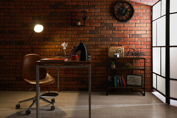 Aufkleber - Contemporary furniture and different decor in room. Interior design