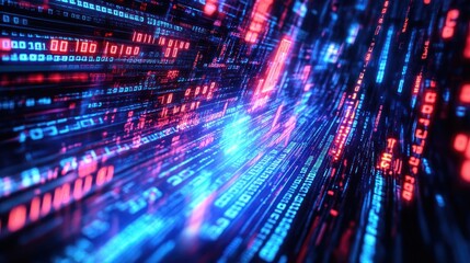 Poster - abstract digital data flow with vibrant blue and red lights