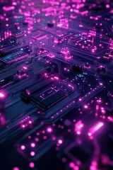 Poster - Abstract view of glowing circuit board with pink lights