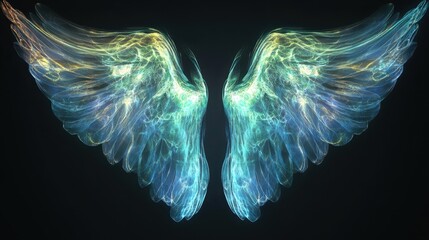 Poster - Two Glowing Transparent Wings Displayed Against A Dark Background