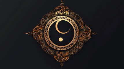 Poster - Golden ornate emblem features a stylized yin yang symbol on black