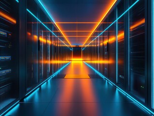 Poster - Futuristic data center corridor with glowing lights and servers (1)