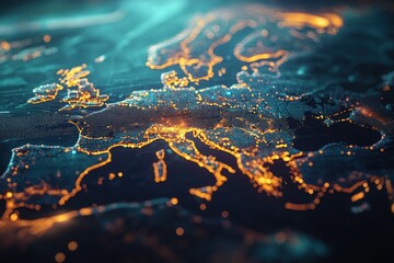 Poster - Aerial view of illuminated Europe at night showcasing cities