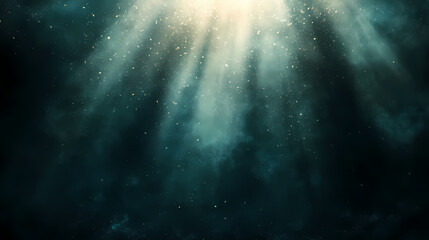 Wall Mural - ethereal light beams piercing through darkness, mystical atmospheric god rays with floating particle