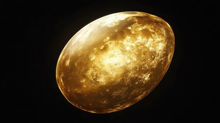 Poster - Illuminated golden colored celestial sphere with craters floating in darkness
