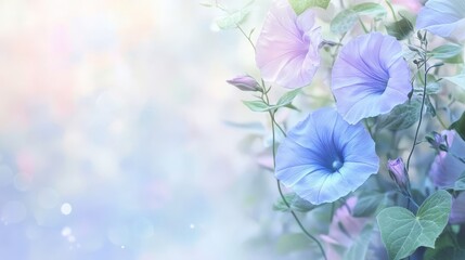 Wall Mural - beautiful flowering morning glory vines in soft pastel colors abound