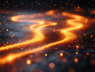 Poster - Illuminated winding lines of light with glowing abstract particles