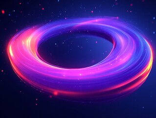Poster - A Glowing Neon Torus Shape Surrounded By Small Particle Effects