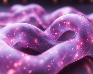 Poster - Glowing pink and purple wavy abstract shapes with light particles