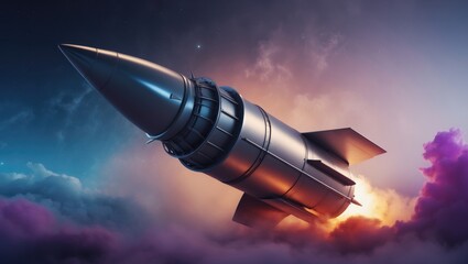 Wall Mural - rocket depicted against a space gradient background.