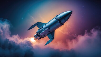 Wall Mural - rocket against a background featuring a space gradient.