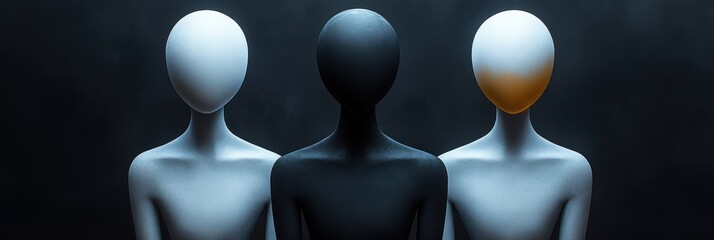 Poster - Black and white figures standing together in minimalist artistic style showcasing contrasts