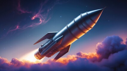 Wall Mural - rocket in the backdrop of a space gradient