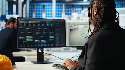 Poster - photovoltaics factory programmer analyzing data with machine learning tech, reviewing system metrics