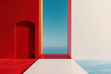 Poster - Graphic advertisement layout featuring abstract structures reflecting US-China relations