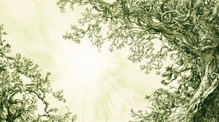 Wall Mural - Whimsical Nature Illustrations in Soft Light